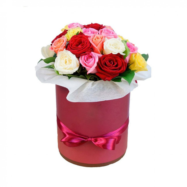 Букет цветов "Шляпная коробка Яркий мотив"